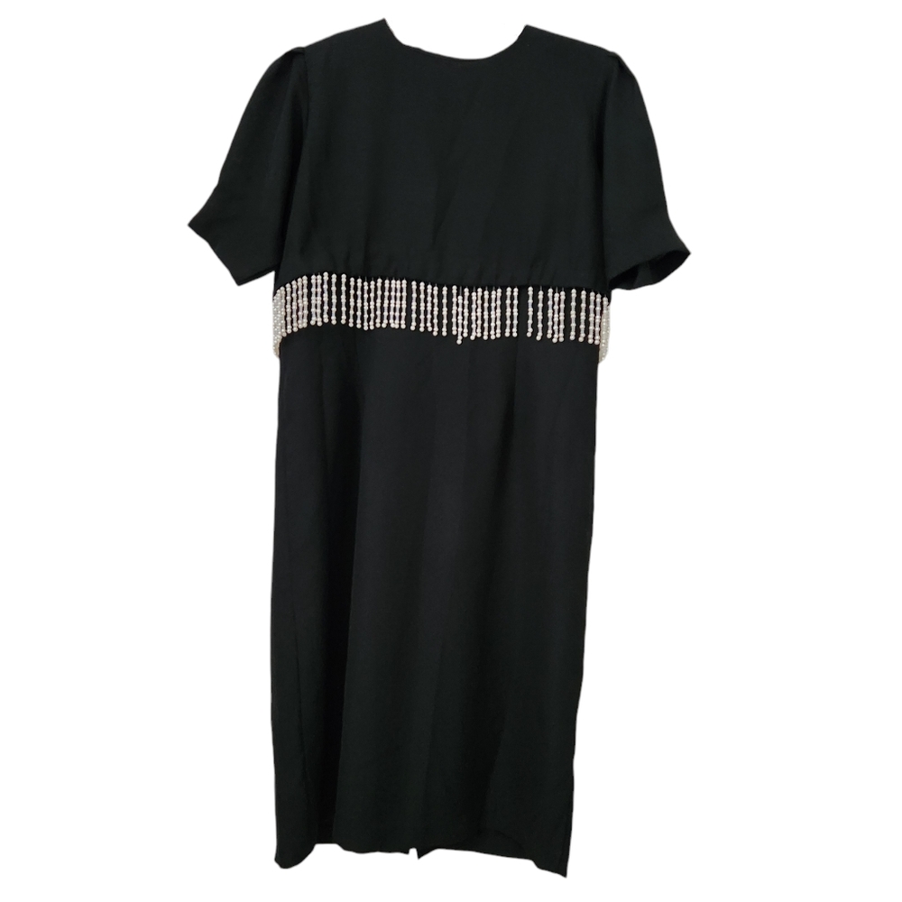 A Line Midi Dress With Beaded Tassles Cap Sleeves